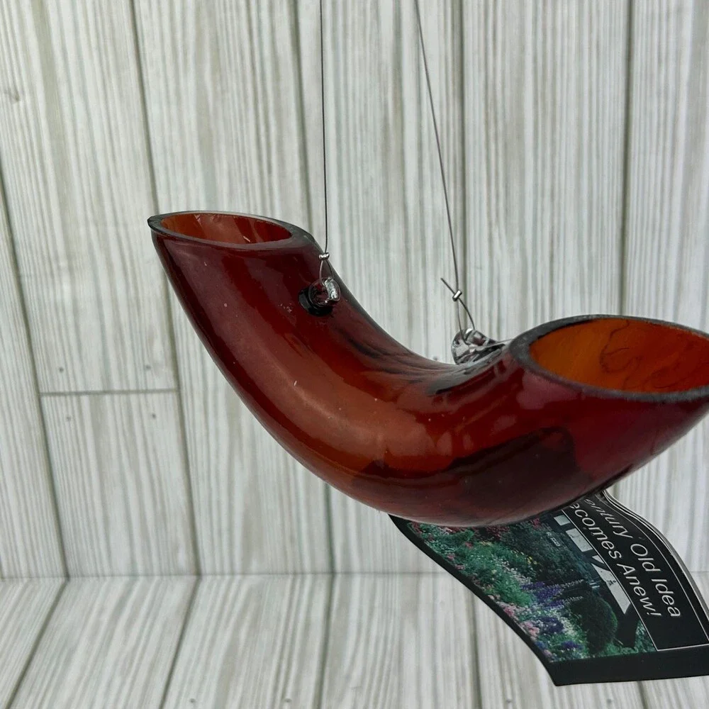 Handmade Red Glass Hummingbird Bird Feeder Original Unique Shape Round Tube